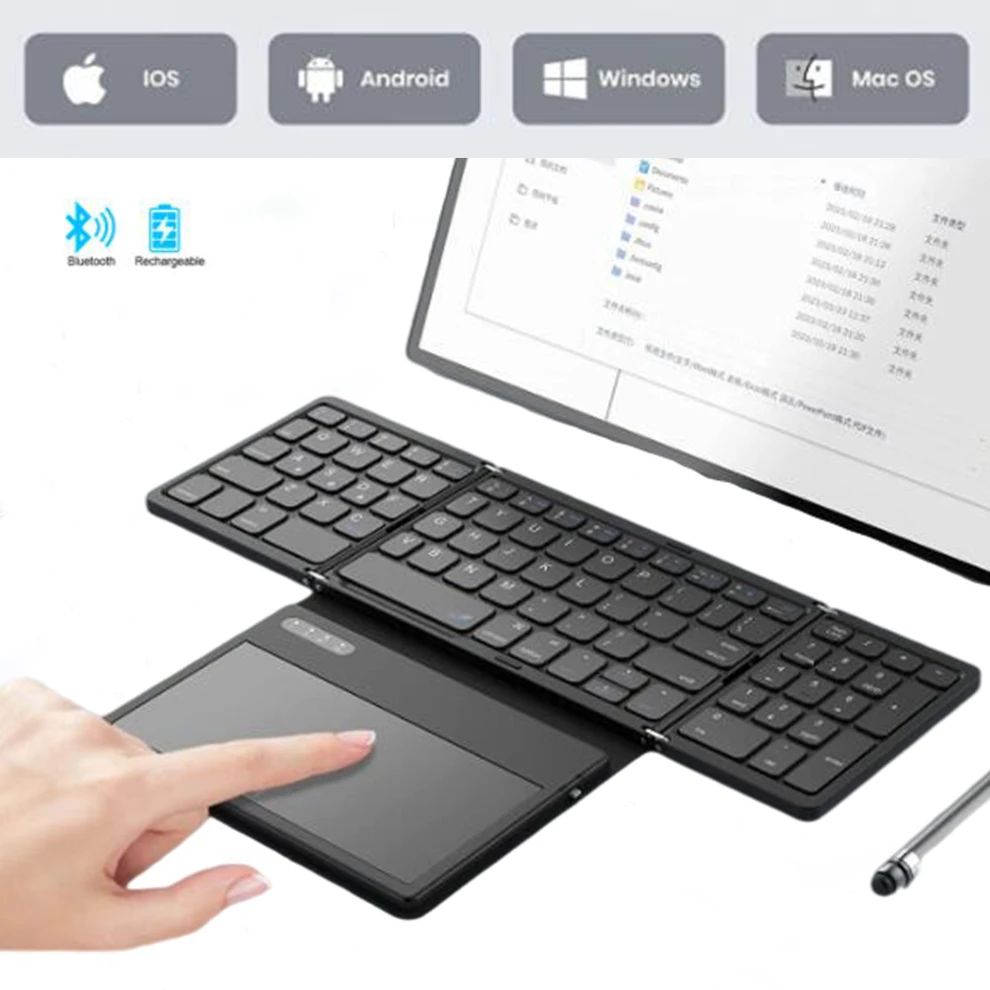 Wireless Keyboard With Touchpad Portable wireless Ultra Slim Pocket Rechargeable Folding Keyboard For PC Tablet Phone