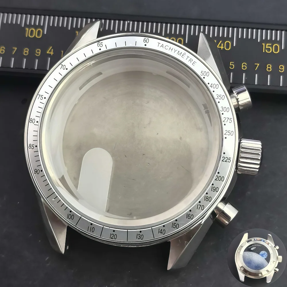 39.7mm VK63 Case Moon Metal Case 32.5mm Dial Fit vk63 movement Chronograph Case Bezel Man Watch Sealed Back Moon Watch