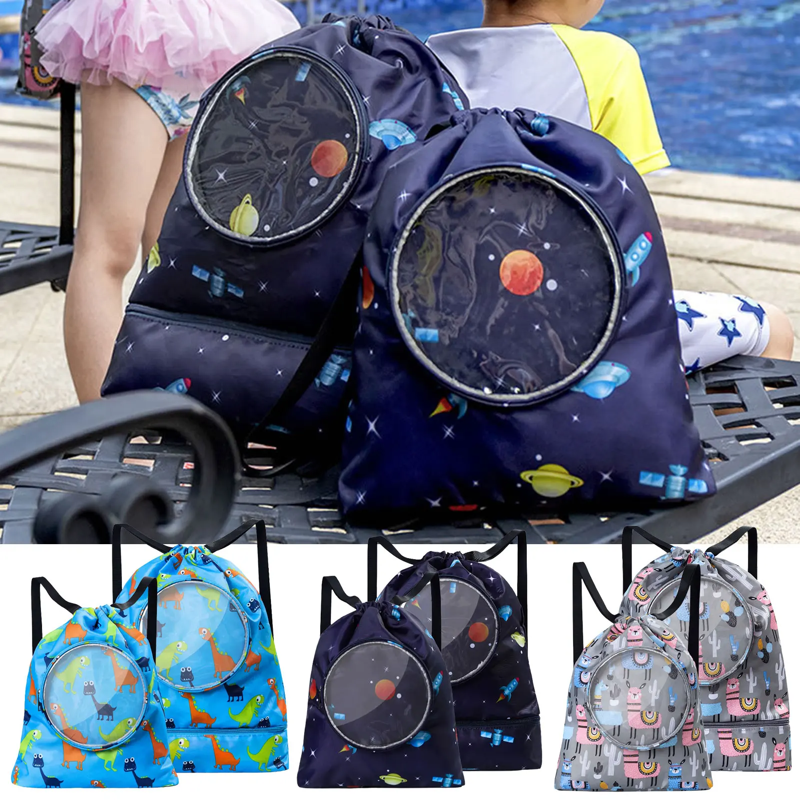 

Waterproof Swim Bag for Kids Foldable Drawstring Backpack Bags Wet and Dry Separation Storage Bag Portable Swimming Equipment