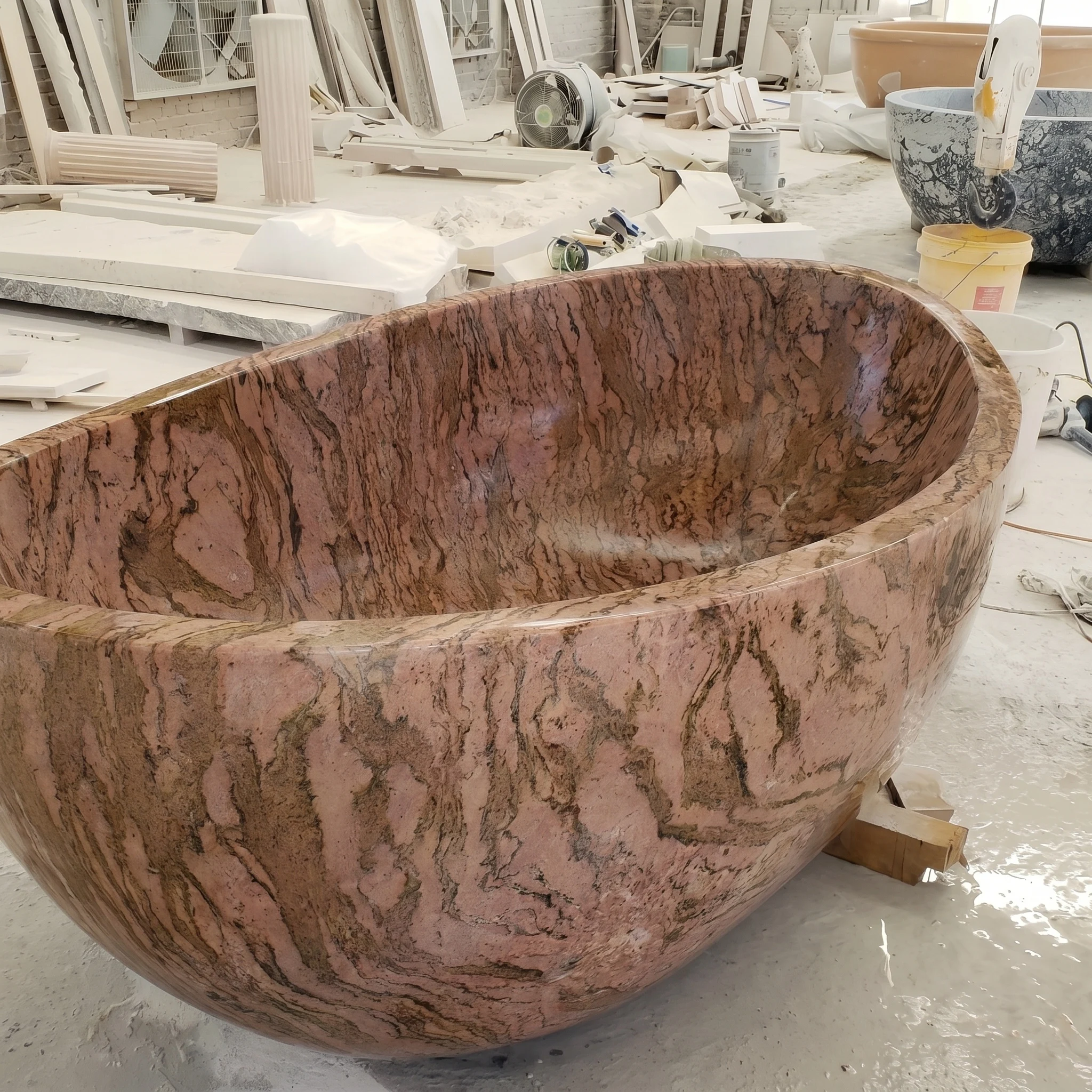 Luxury Custom-made Modern Oval Bathtubs Exclusive Granite Multicolor Red Freestanding Soaking Bathroom Vila Hotel Home House