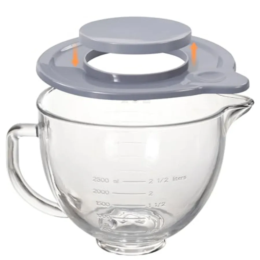 

Совместим с миксерами KitchenAid 4,5 и 5-квартовыми с наклонной чашей, с крышкой, мерными отметками и ручкой, можно мыть в посудомоечной машине.