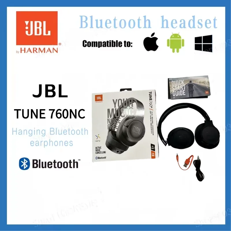 Casque sans fil JBL Tune 760NC, réduction de bruit active originale, écouteurs Bluetooth avec micro pour le jeu