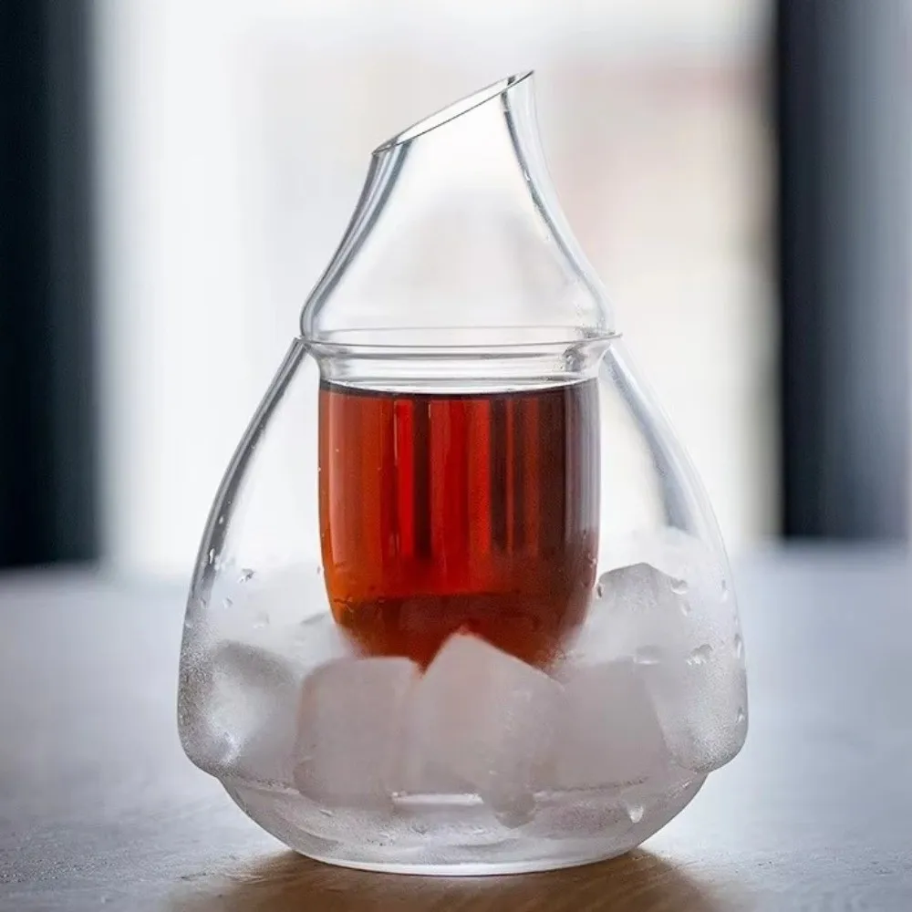 Cooling Sake Cup Transparent Ice Wine Jug Detachable Glass Wine Cooler Flat Mouthed Slant Mouthed Wine Warmer Bar