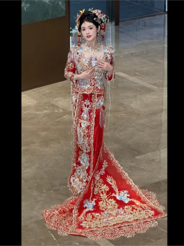

New Chinese-style light luxury and niche style toasting wedding dress for brides in red