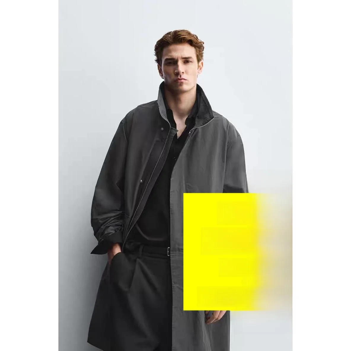 

2025 New Men's Loose Lightweight Tech Fabric Parka Jaet Faion Urban Sle Long Sve Mid-Length Single Button Closure