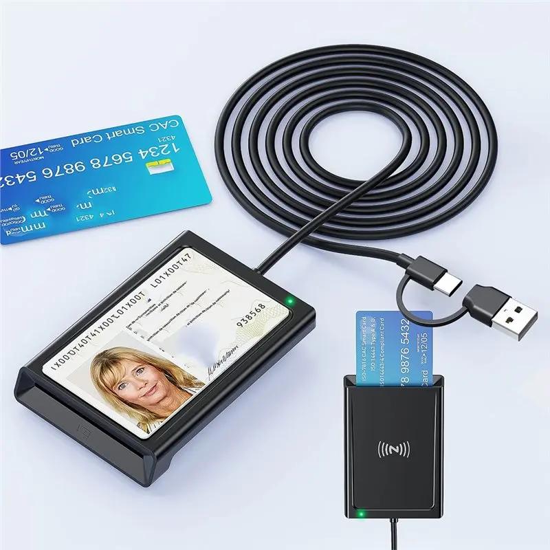 A25P Dual-Interface NFC Smart Card Reader Writer 2-In-1 Contact, USB For PC-Link PCSC Card For Secure ID, Banking-Y41A