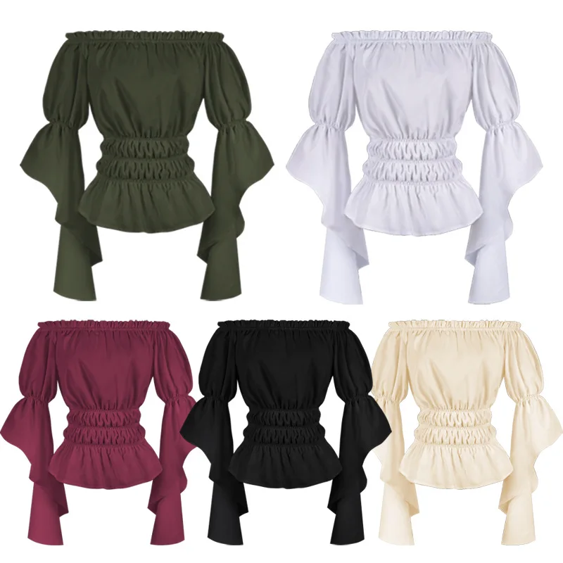

Renaissance Blouse Peasant Women Off Shoulder Sleeves Shirt Boho Steampunk Pirate Medieval Cosplay Costume Corset Top Vintage