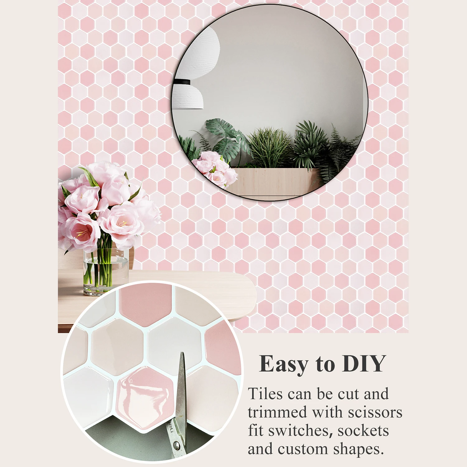 

10 Sheets Durable Home Decor Pink Hexagon Wall Tiles 3d Vinyl Wall Sticker Waterproof Peel And Stick Kitchen Backsplash Tiles