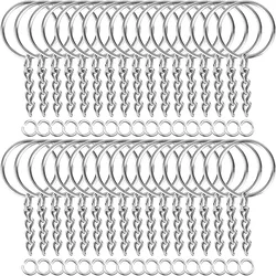 30pcs/pack Silver Color Keyring Keychain Split Key Ring with Chain Climbing Buckles Carabiner Keychain Rings Accessories