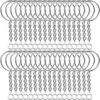 30pcs/pack Silver Color Keyring Keychain Split Key Ring with Chain Climbing Buckles Carabi