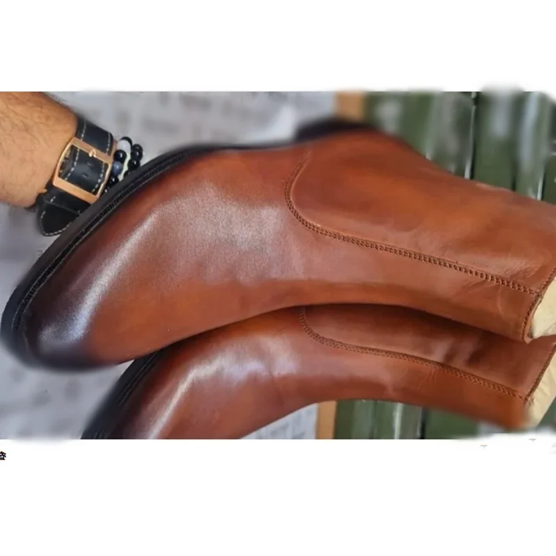 갈색 지퍼 매트 남자 신발 남자 드레스 신발 가죽 부츠 고품질 파티 신발 패션 빅 사이즈 48 Zapatillas Mujer