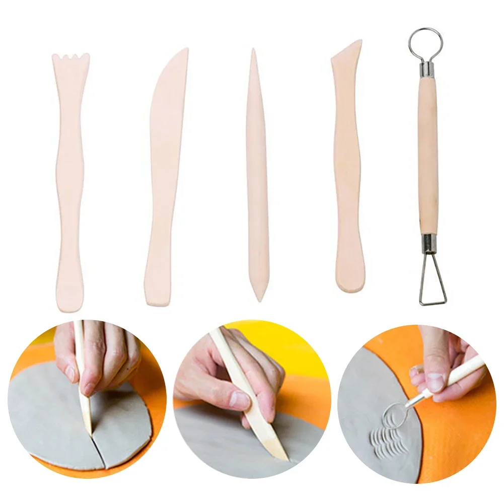 5PCS Clay Sculpting Tools Set Stainless Steel Shaping Pottery Modeling Sculpture Blade Tool Kit Carving Ceramic Hole Punch Wood