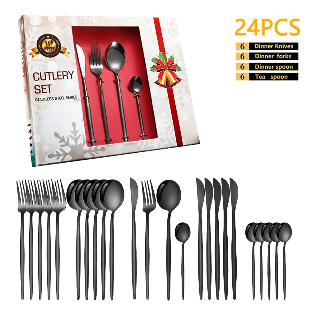 Christmas 24Pcs Dinnerware Set Stainless Steel Dinner Flatware Western Cutlery Knife Fork Spoon Luxury Tableware Gift Box