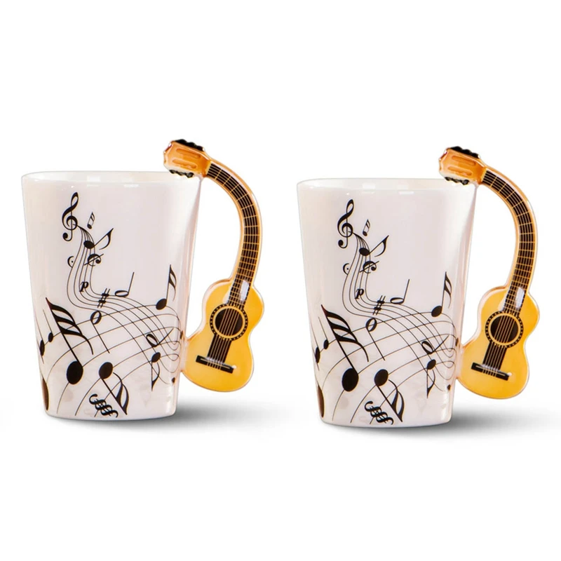 

2X Creative Novelty Guitar Handle Ceramic Cup Free Spectrum Coffee Milk Tea Cup Mug Unique Musical Instrument Gift Cup