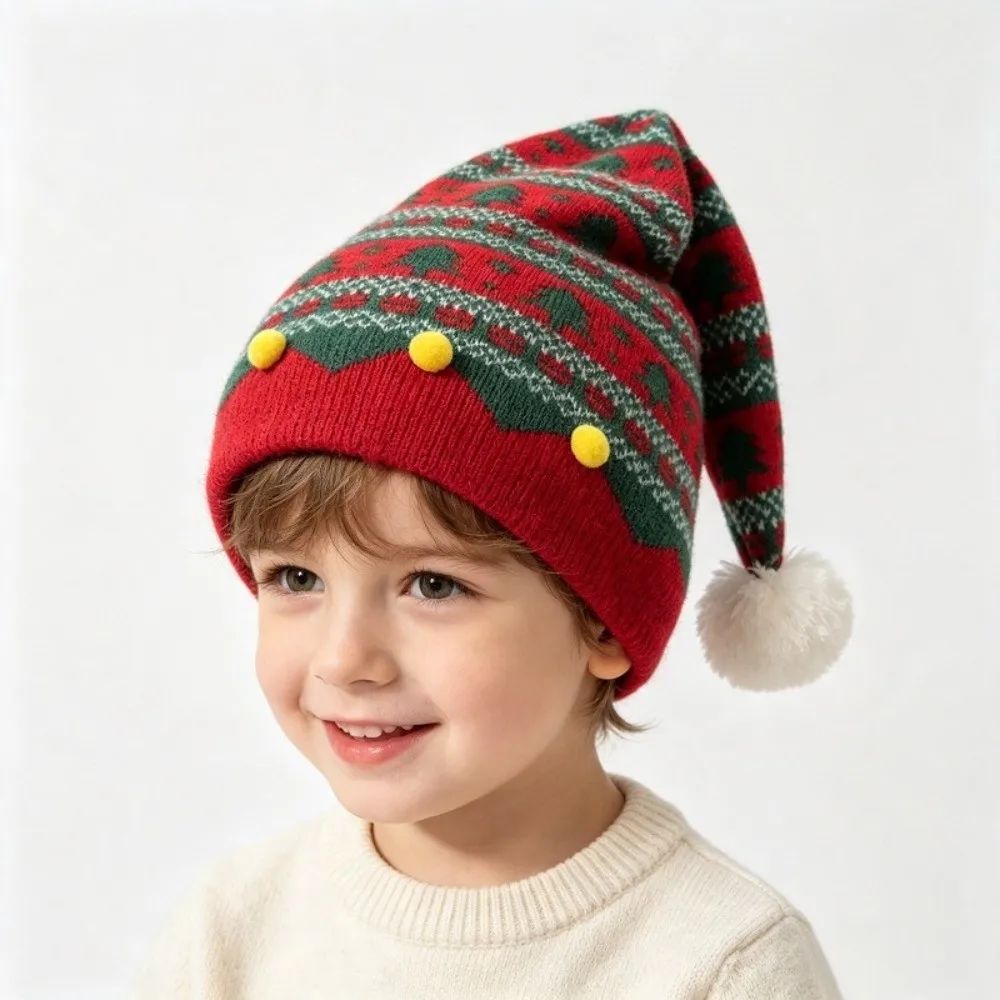 Jacquard Christmas Hat Red Green Patchwork Color Christmas Tree Knitted Wool Cap Parent Child Hat Warm Christmas Knitting Hat