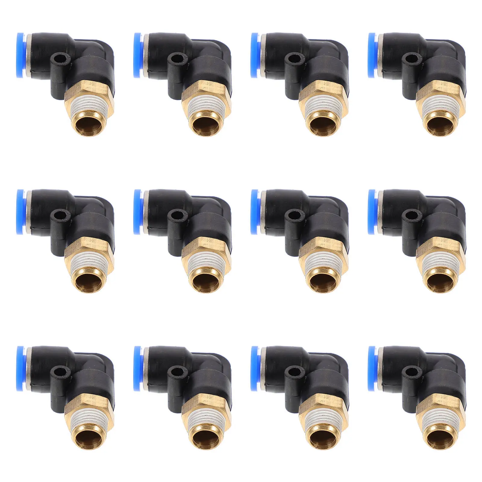 12Pcs Pneumatic Fittings Quick Connectors Black Right Angle 90 Degree Hose Air Tube Joints Strong Sealing Quick Connector
