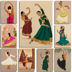 Indian Woman Kathak Dancer Posters and Prints Canvas Painting Wall South Asian Art Brown Girl Picture for Living Room Home Decor