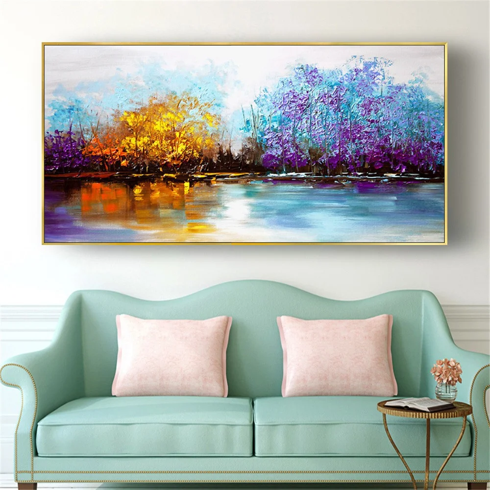 100% Hand-Painted Textured Palette Knife Color Tree Oil Painting On Canvas Abstract Landscape Wall Art Picture Decor Home Room