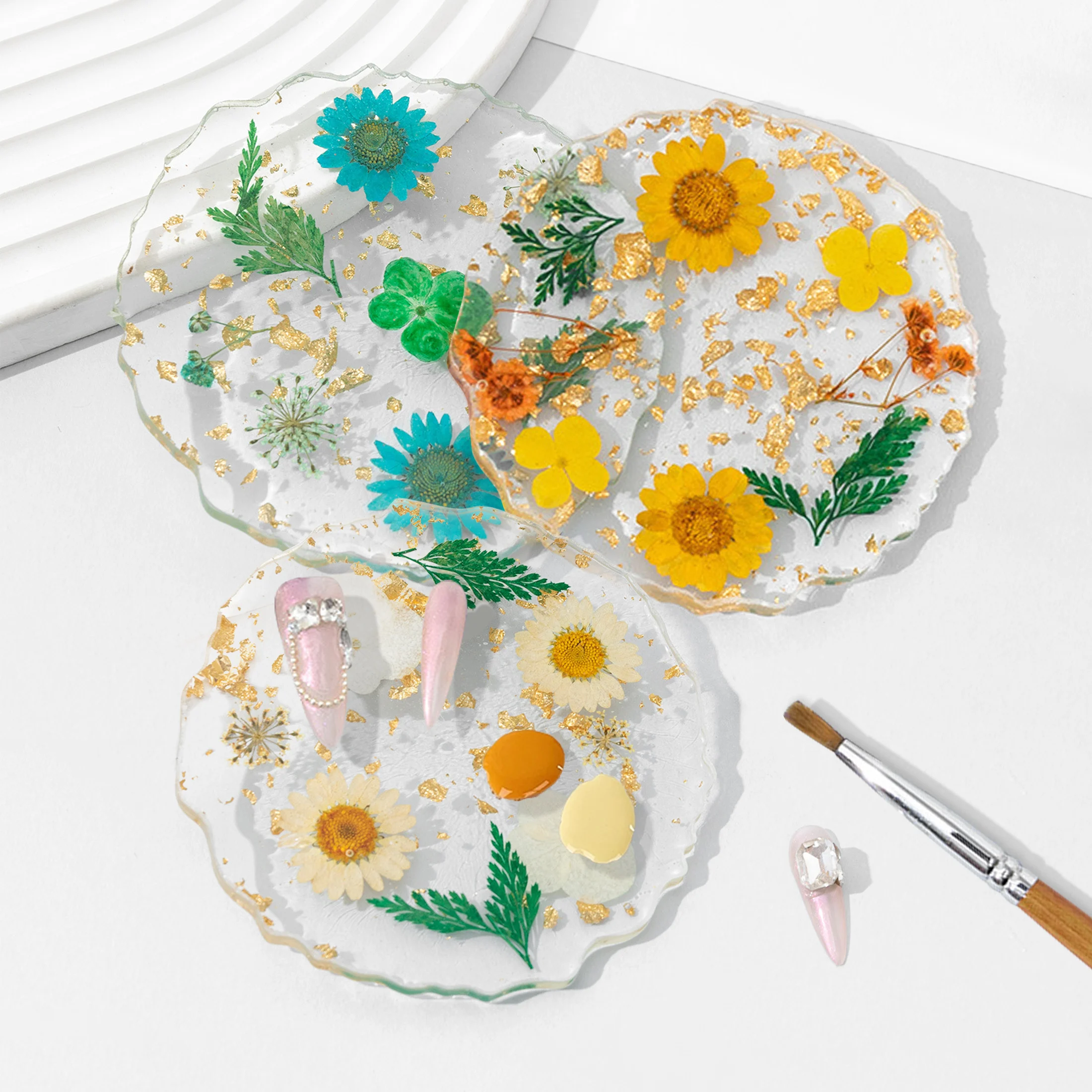 Paleta de colores para uñas, paleta de lámina dorada de flores secas, paleta de dibujo para mezclar, esmalte de Gel, estante de exhibición artístico, herramienta de accesorios de manicura