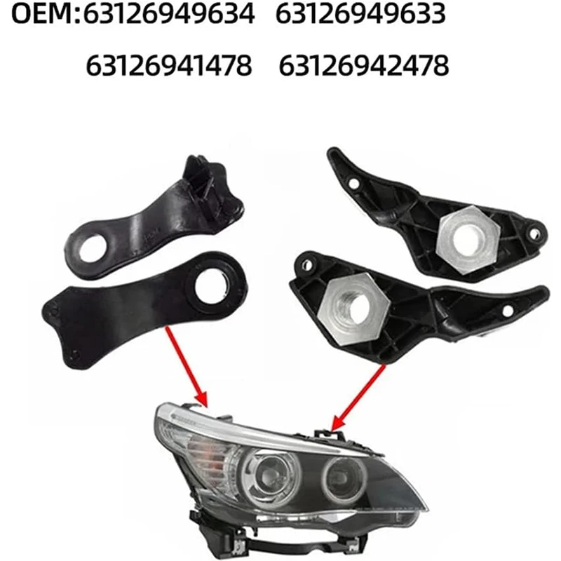 4Pcs Front Headlight Bracket Repair Kit Clip Left And Right for 525i 525xi 530i 530xi 540i 545i 550i 63126949633