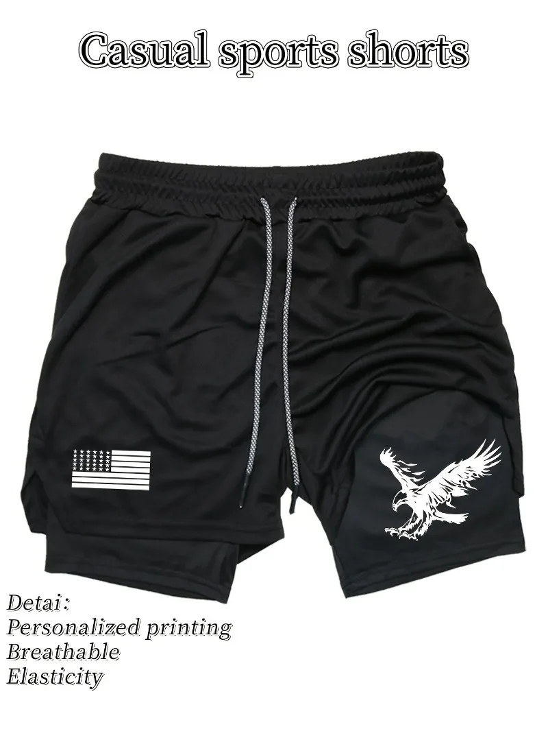 

Модные мужские летние быстросохнущие двухслойные шорты для фитнеса, дышащие тренировочные брюки для бега с микроэластичностью для бега, бега