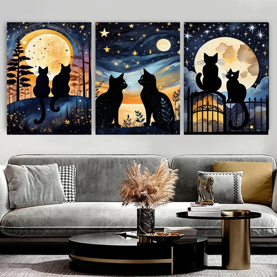 Diamond Painting Kit Cat Moon Home Decor Full Square/Round Embroidery Animal Night Mosaic Wall Art