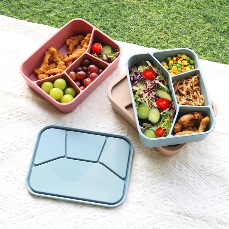 

Microwave Safe Portable Leak Proof School Lunch Boxes Kids Reusable Silicone 4 Compartment Bento Lunch
