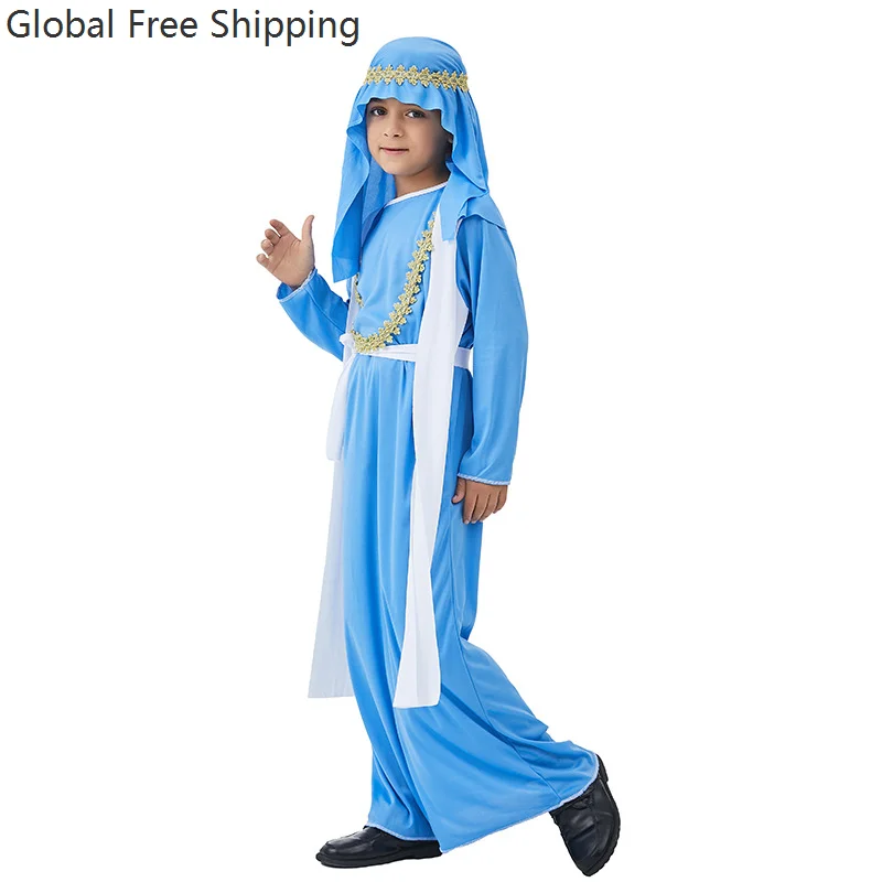 أزياء حفلات الهالوين الزرقاء للأطفال للأولاد ملابس عربية سعودية مهرجان الأمير الروماني الملك رداء لعب الأدوار 2026 #2