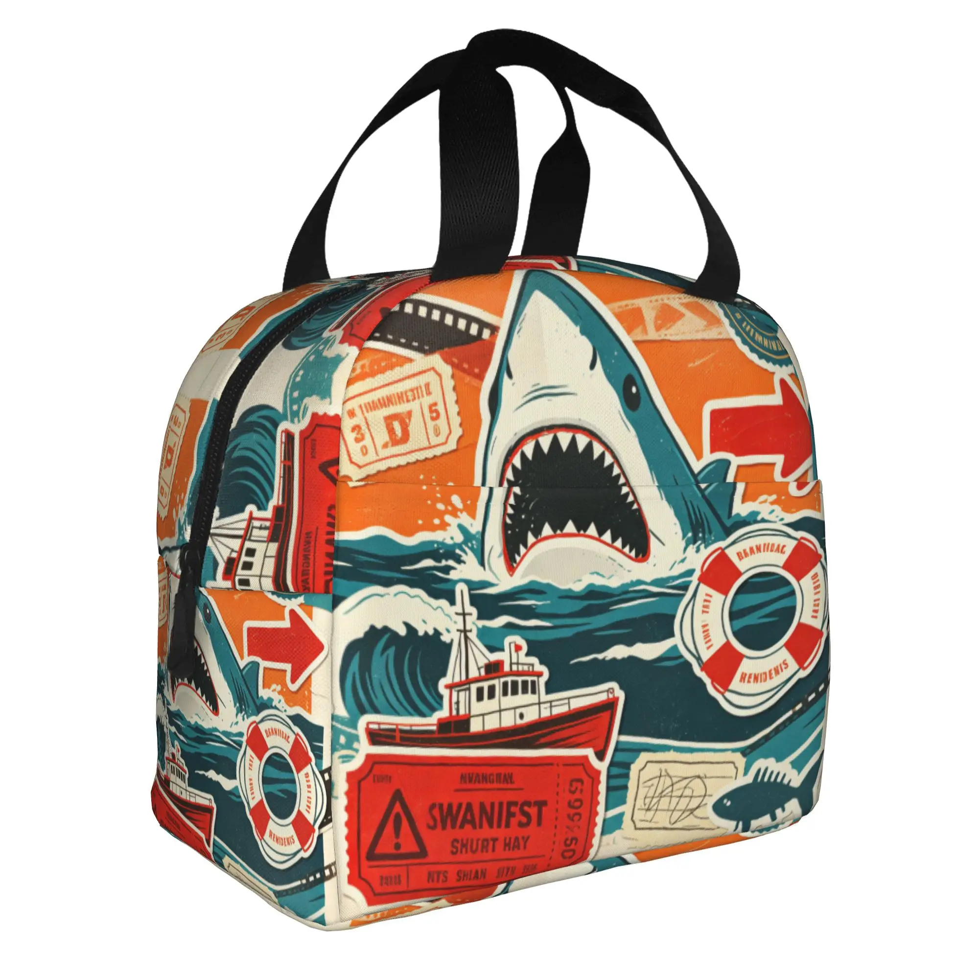 J-Jaw-Shark Lunch Bag Men Women Classic Film Warm Cooler Insulated Lunch Boxes for School
