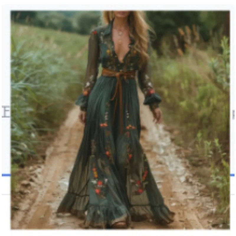 Independent Station,Amazon Long Sleeves Digital Printing V-neck Dress Temperament 2026 European and American Women's Clothing