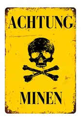 Achtung Minen Metal Signs Military Tin Sign Warning Mine Man Cave Metal Sign Plaques Poster for Yard Sign Garage Wall Decor Sign