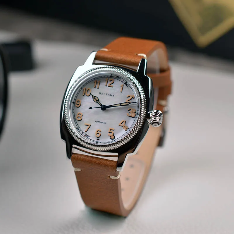 Baltany 1926s Tribute Dress Watch Miyota 9039 MOP Dial Square Old Silver Case Retro Luminous 20ATM Stainless Vintage Watches