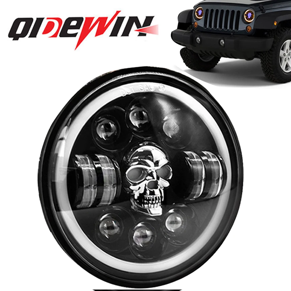 skull headlights angel eyes for wrangler extra Motorcycle led headlight jeep cherokee xj 7 Inch led lights Lada 4x4 Niva OffRoad