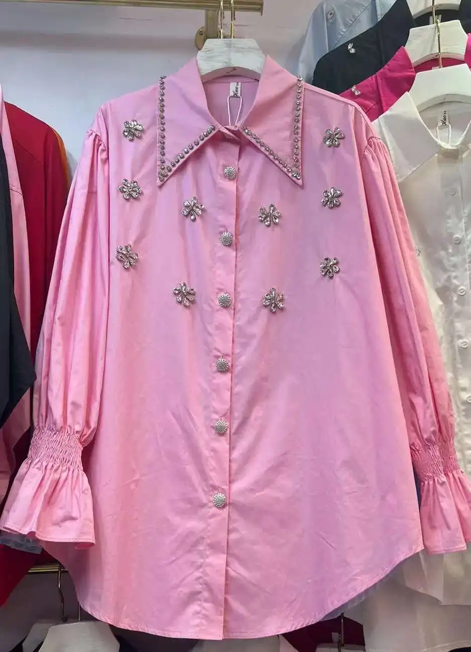 

New In 2024 Autumn Dias Embroidery Cotton Shirts Women's Long Sleeve Loose Casual Single Breasted Blouses Ladies Top Blusas