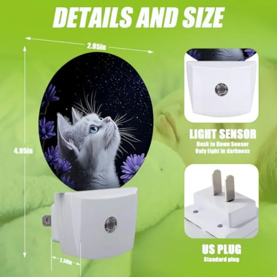 Night Light, Purple Flowers Plug-in Night Lights with Dusk-to-Dawn Sensor for Bedroom Bathroom and Living Room Sleep Friendly l