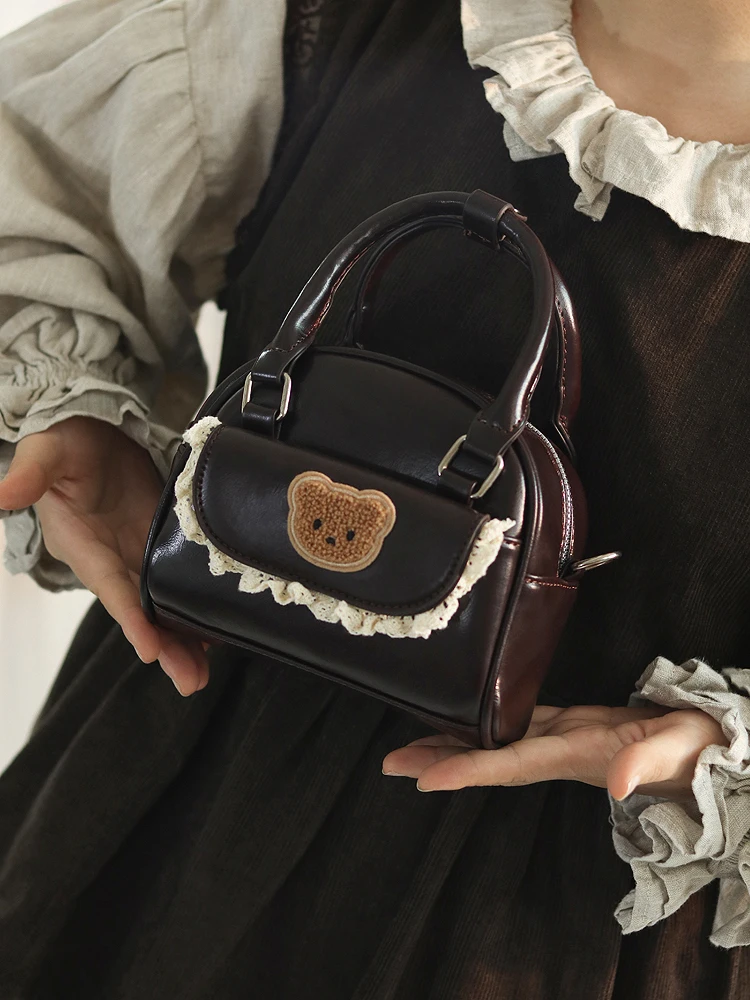 

JIAERDI Harajuku Brown Messenger Bag Women Retro Bear Embroidery Handle Crossbody Bags Ladies Vintage Sweet Cute Hand Bag Chic