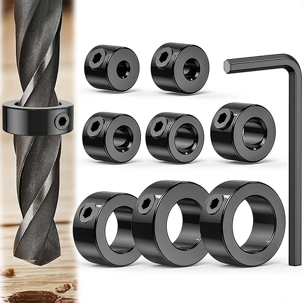 STONEGO 8pcs Drill Bit Depth Stop Rings - 3-16mm Adjustable Collars, Positioner, for Precision Woodworking