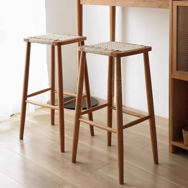 Silla de Bar de madera maciza nórdica para el hogar, taburete de Bar minimalista de estilo japonés de madera de cerezo, mesa de isla, muebles de Bar altos