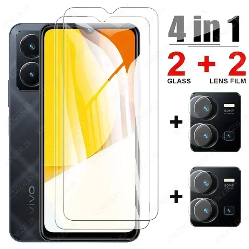 4IN1 vivo Glass for Y35 Y55S Y75 Y33S Y21S Y72 5G Y56 Camera Lens Full Cover Screen Protector for vivo Y35 Y55 Protective Glass