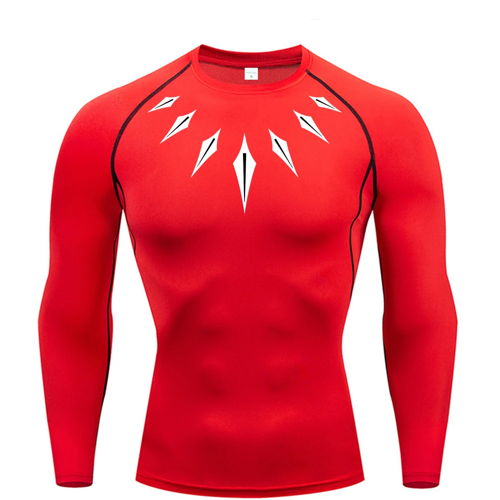 2025 Men's Long Sleeve Compression Shirt Printed Water Sports Rash Protection Quick Dry Base Sports Workout Shirt