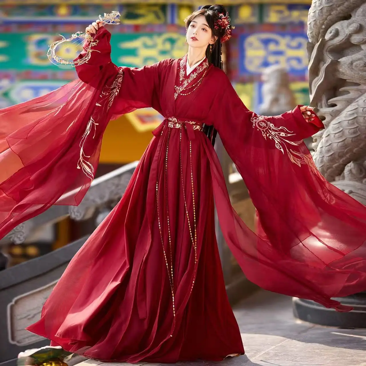 Red Chinese National Style Hanfu Men Women Traditional Cross Collar Costume Ancient Martial Fairy Suit Halloween Cosplay Clothes