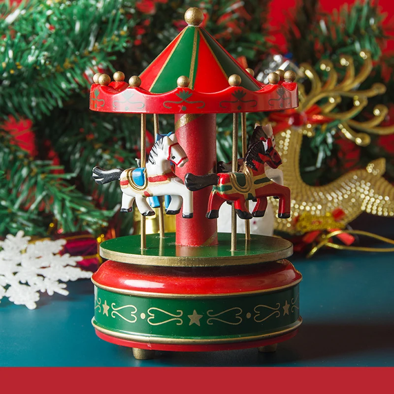 

Christmas Wooden Carousel Music Box Present For Kids Home Decorative Ornament With Music Decora Child Gifts Room Ornaments