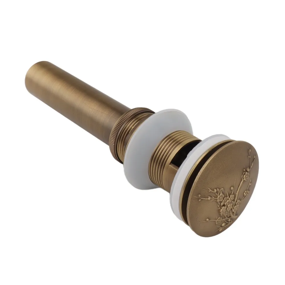 Push Bounce Sink Drain Brass Material Antique Brass Sink Drain Stopper Engraved Floral Design Quick Drainage Drain Stopper