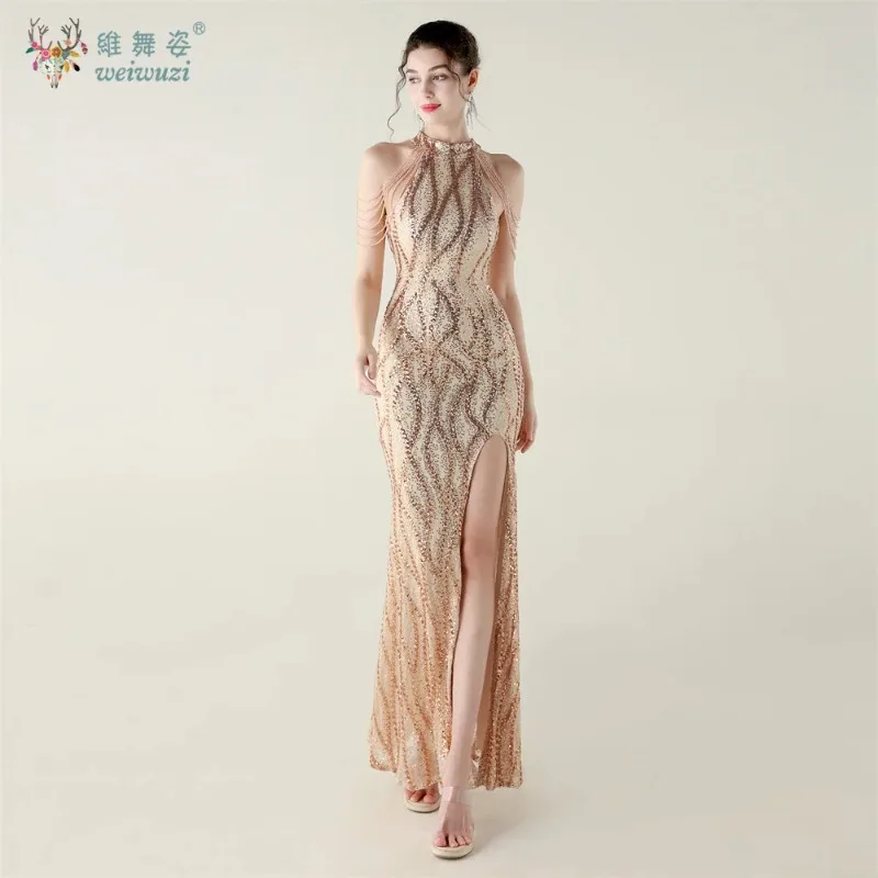 

Elegant Prom Evening Gown Women's New 2025 Sexy Neck Hanging Fish Tail Long Dress for Banquet Formal Occasion Wedding Dress