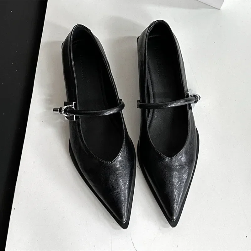 Sexy Pointed Toe Square Heels Women Pumps with Metal Novelties Design Mary Jane Shoes for Women Elegant Square Heels Dress Shoes