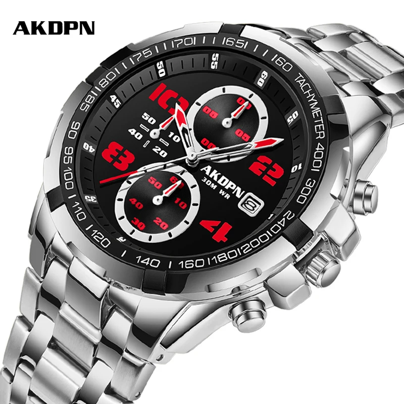 

Men's Luxury Watch Stainless Steel Men's Quartz WristWatch Waterproof Date Steel Band Fashion Chronograph Watch for Men Sport