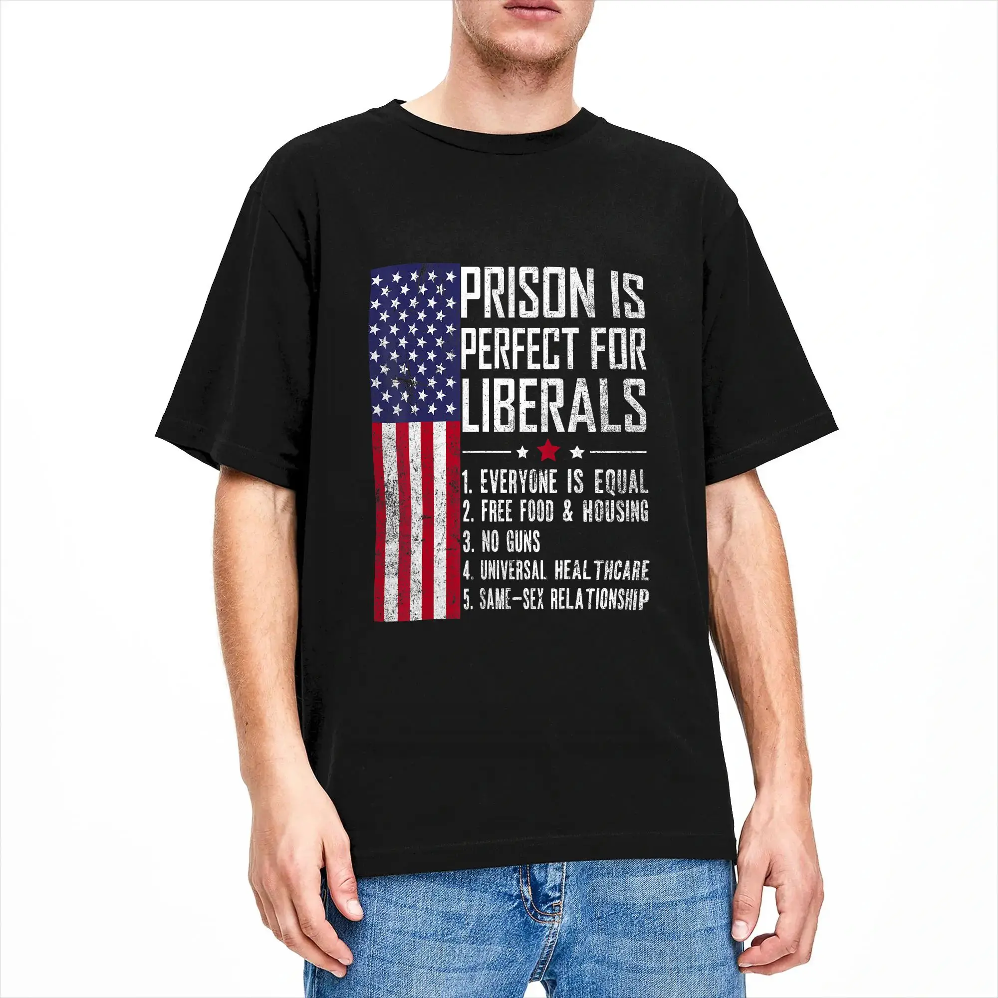 Oversized T-Shirt Prison is Perfect for Liberals Funny Anti Liberal Quote Cotton T Shirts  Fashion Tee Shirt Short Sleeve Tops,