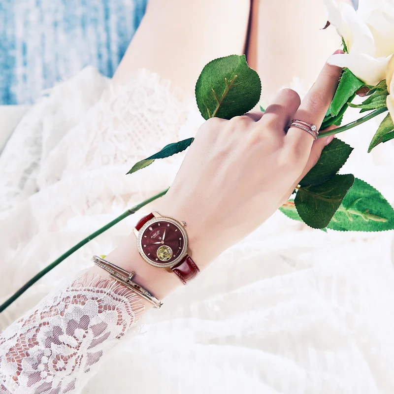 MIGE Luxury Brand Watches for Women Automatic Self Winding Diamond Stainless Steel Waterproof Women‘s Mechanical Wristwatches