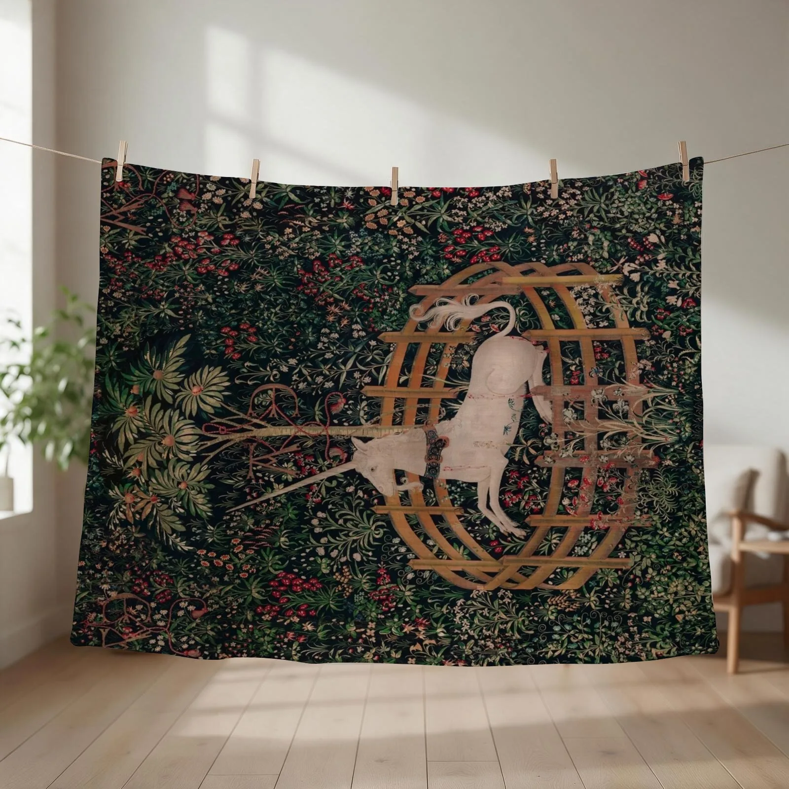 Unicorn Magical Animal Medieval Art Throw Blanket couch cozy soft plush fuzzy picnic outdoor blanket