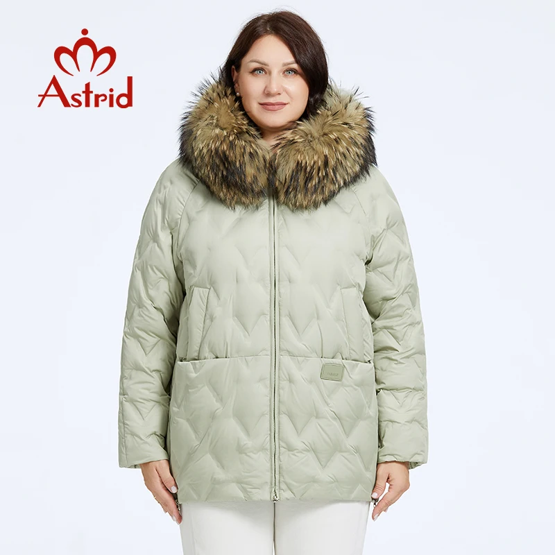 Astrid Women\'s Jacket Winter 2023 Plus Size Down Jackets Big Fur Collar Hooded Coat Women Parka Embossing Female Clothing 10526